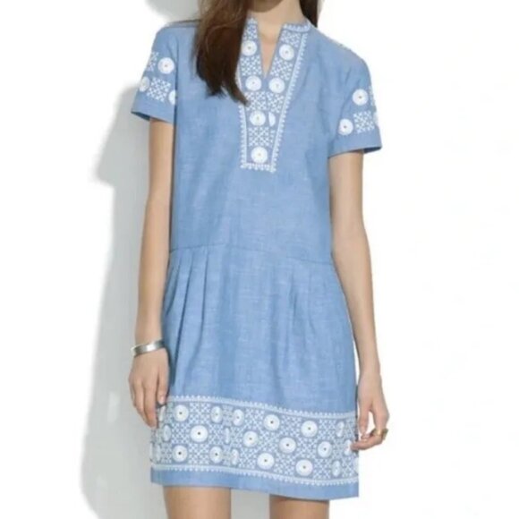 Madewell Chambray Sunstitch Tunic Dress with Pockets Size Small Blue - Picture 1 of 3